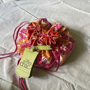 NWT iota chic satin lined pink and orange floral jewelry pouch